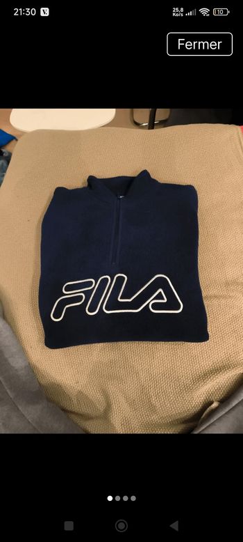 Pull FILA Bleu Marine - Quart-Zip - Logo Contour Vintage - Taille L