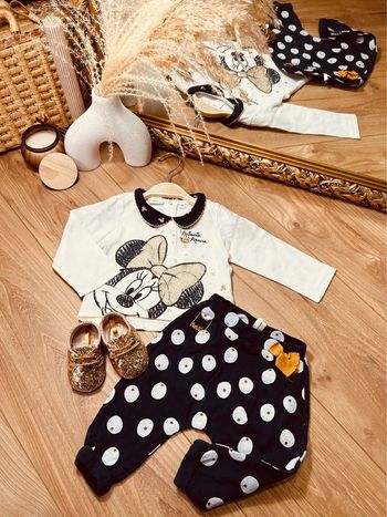 Taille 6 mois tenue 2p fille Disney blanc bleu marine et doré * Minnie * 🎀