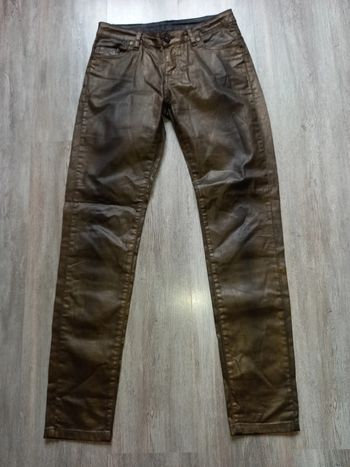 pantalon slim élasthane effet huilé bronze et noir cop copine taille 36