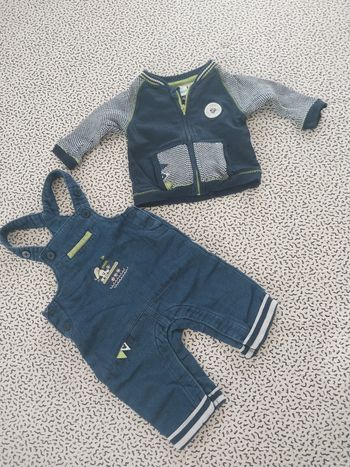 Ensemble bébé 3 mois Disney Baby Orchestra salopette + gilet Mickey bleu