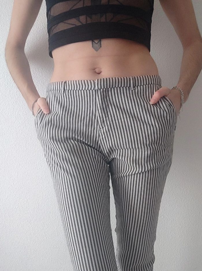 Pantalon carotte rayé blanc gris / Scotch & Soda - 36/S à 38/M - photo numéro 7