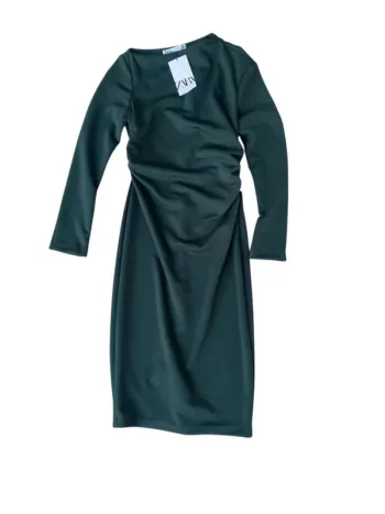Robe longue cintrée effet drapé vert foncé Zara taille S neuve avec étiquette