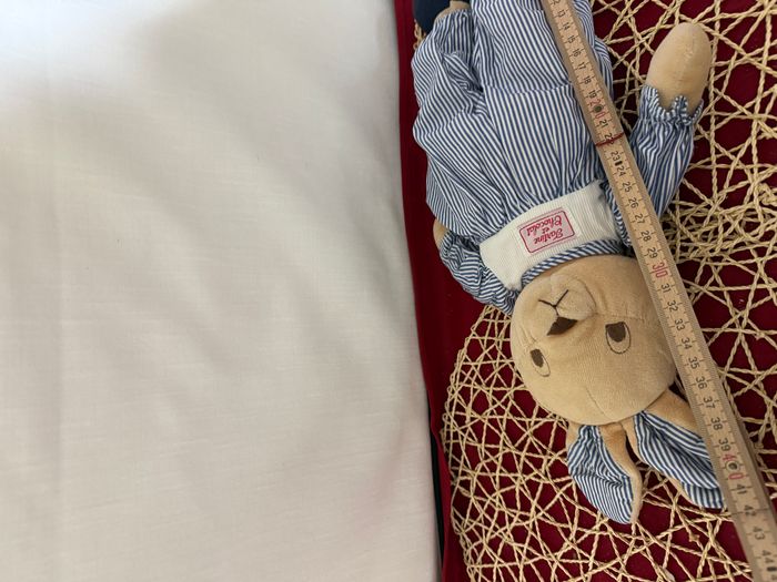 Peluche lapin TARTINE ET CHOCOLAT marron bleu rayé 40 cm - photo numéro 5