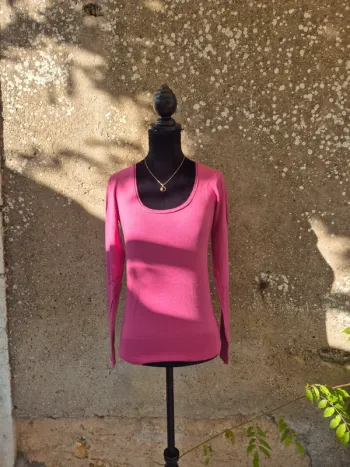 Top en mailles Phildar rose T.38