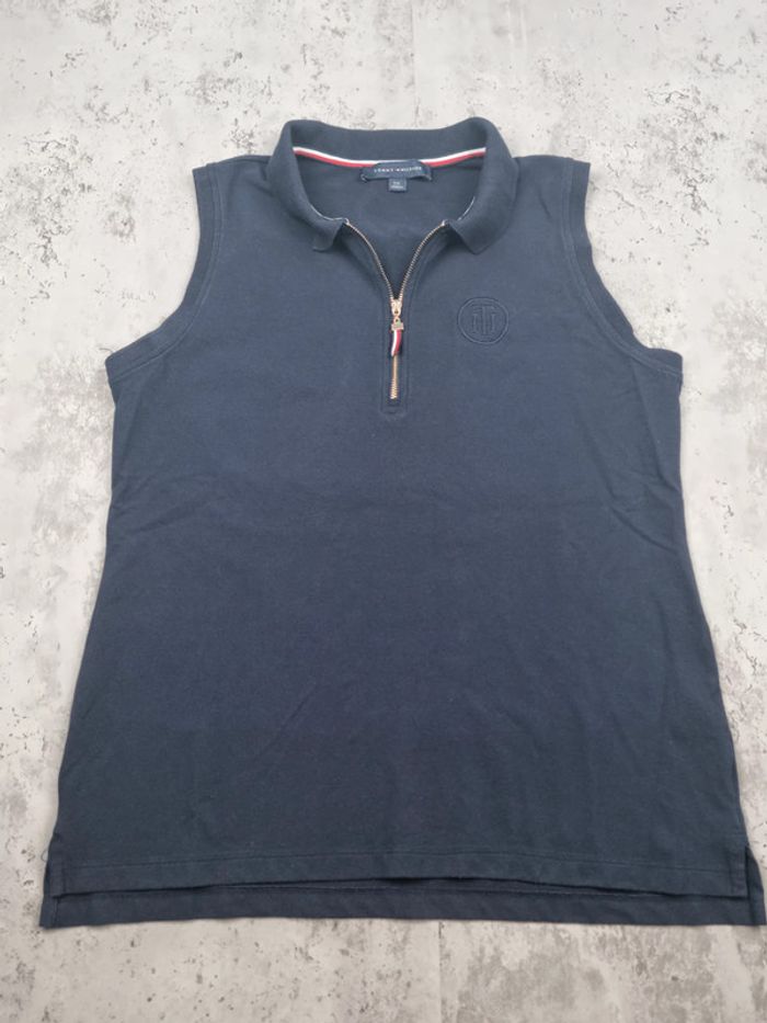 Débardeur polo zippé Tommy Hilfiger marine – Taille L Femme (mesures en photos) - photo numéro 3