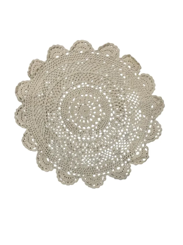 Napperon rond brodé – Blanc écru 32 cm Neuf