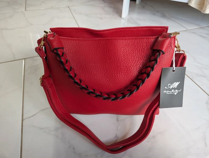 Sac à main rouge – effet cuir grainé avec anse tressée - photo numéro 3