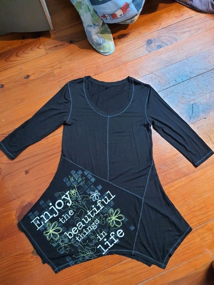 Tunique robe pull noir à motif - photo numéro 7