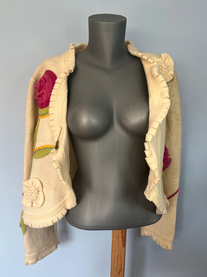 Veste blanc cassé Olivier Philips - Taille 44 - Fleurs en relief & épingle déco