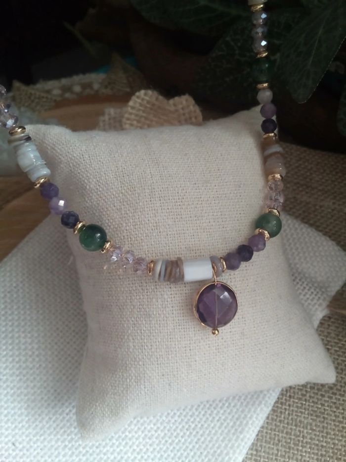 Collier en pierres semi précieuses, pendentif améthyste 💜 - photo numéro 5