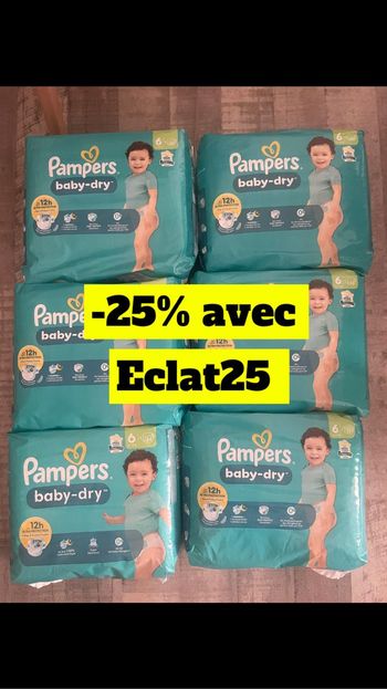 Six paquets de couches pampers baby dry taille 6