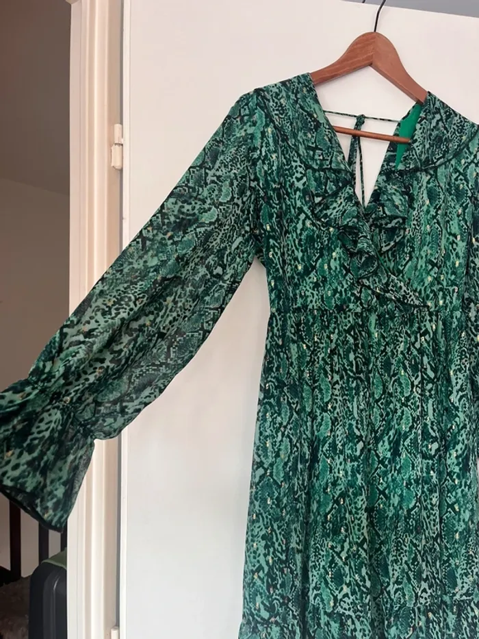 Robe verte imprimé serpent – volantée & dos nu – Taille 1 (S/M) - photo numéro 3