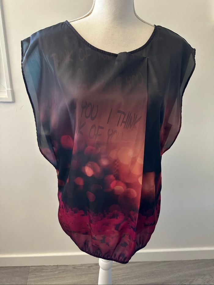 Blouse fluide noire orange et rouge Cache Cache T42 XL