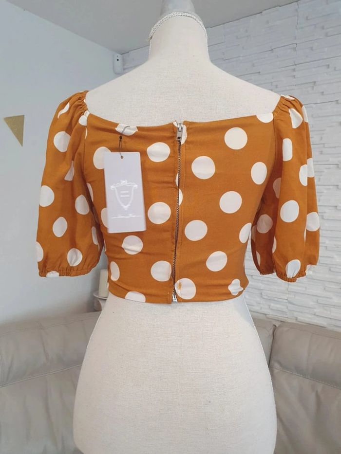 Haut court lucy Wang taille XS 34 jaune pois blanc - photo numéro 3