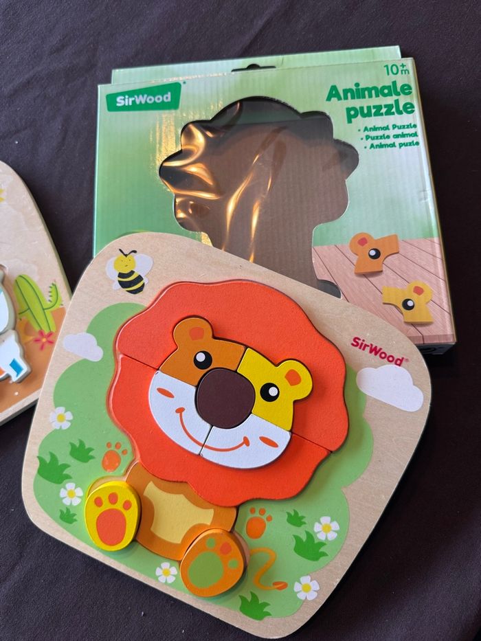 Lot 2 puzzles bois Lama et Lion 1-2 ans - photo numéro 3