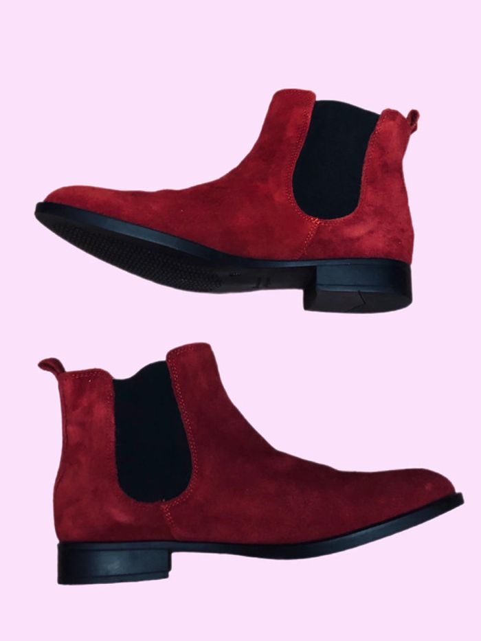 Bottines nubuck rouge red suede ankle boots - photo numéro 4