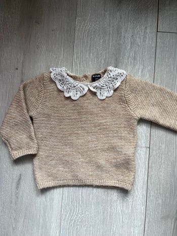 Pull en maille Kiabi avec col dentelle - Beige chiné - 3 mois