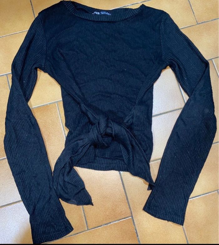 Haut couleur manche longue cotele avec noeud s Zara - photo numéro 4