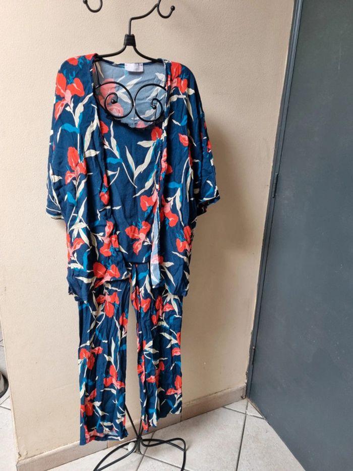 Ensemble 3 pièces bleu fleuri