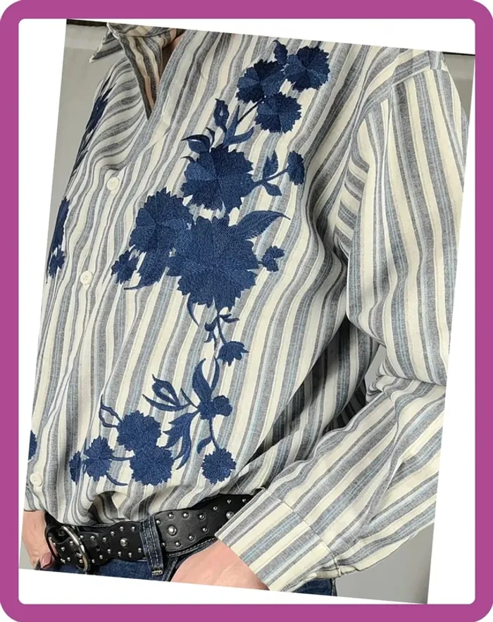 Chemise rayée brodée, Taille 36 au 40, Neuve avec étiquette - photo numéro 5