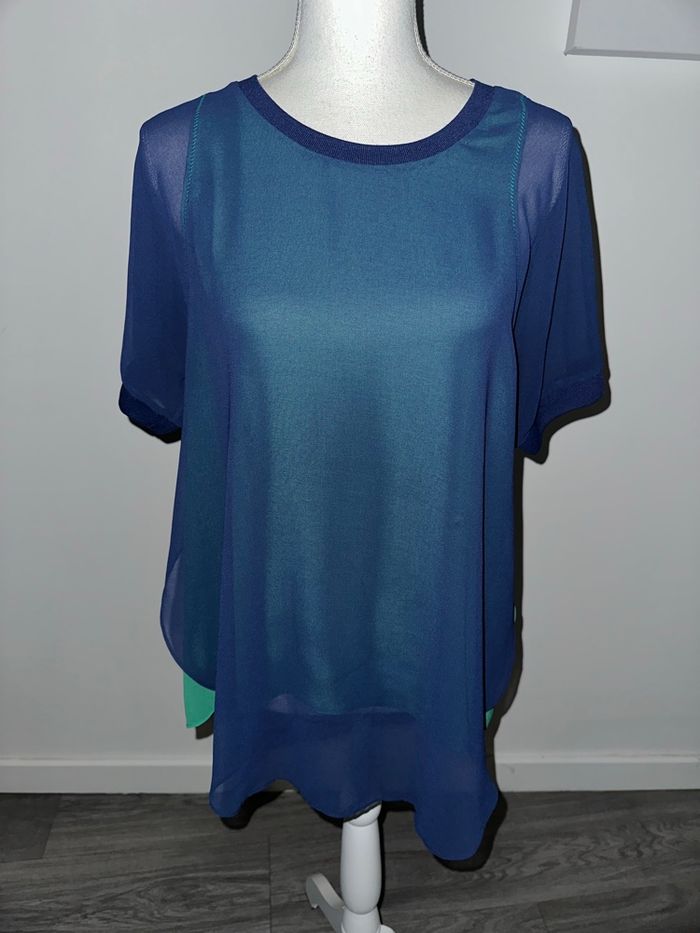 Blouse tunique asymétrique Cop Copine bleue et verte T40 L