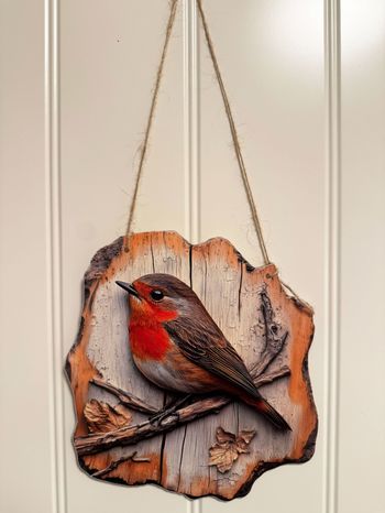 Décoration murale rouge-gorge en bois MDF – Plaque suspendue 20x20 cm