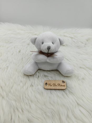 Petite peluche Doudou Ours blanc Noeud marron chauss’expo