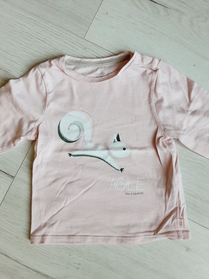 Vêtement bébé fille tee-shirt manches longues rose Obaïbi écureuil 18 mois - photo numéro 2