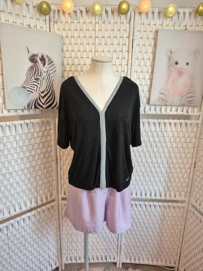 💕joli t-shirt noir avec détails pailletés argentés femme TXS/ 34 kaporal 💕