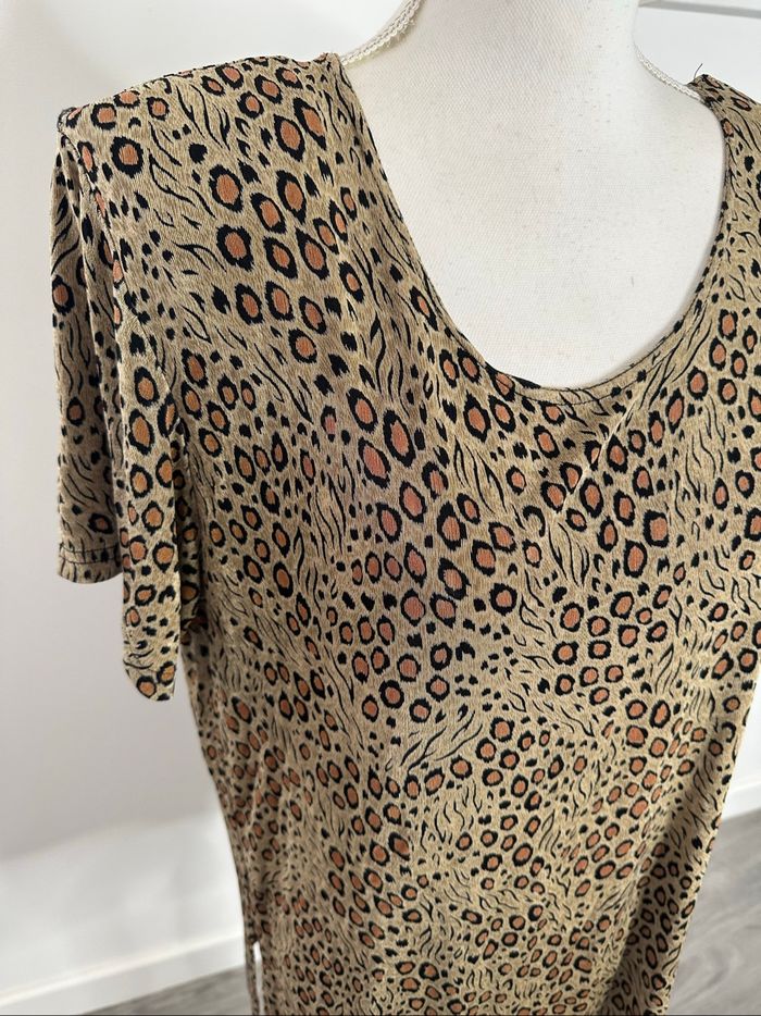 Blouse oversize leopard marron et beige Vintage T46 3XL - photo numéro 2