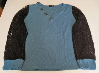 T.shirt nid d'abeille manches longues dentelle