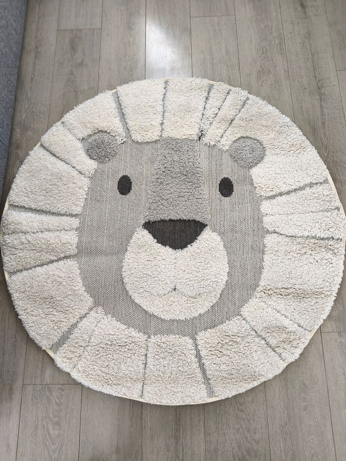 Tapis pour enfant rond Lion Blanc/gris Ø 120 cm
