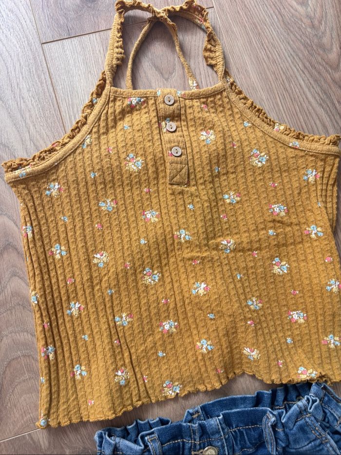 Ensemble débardeur moutarde fleuri et jupe en jean 8 ans - photo numéro 2