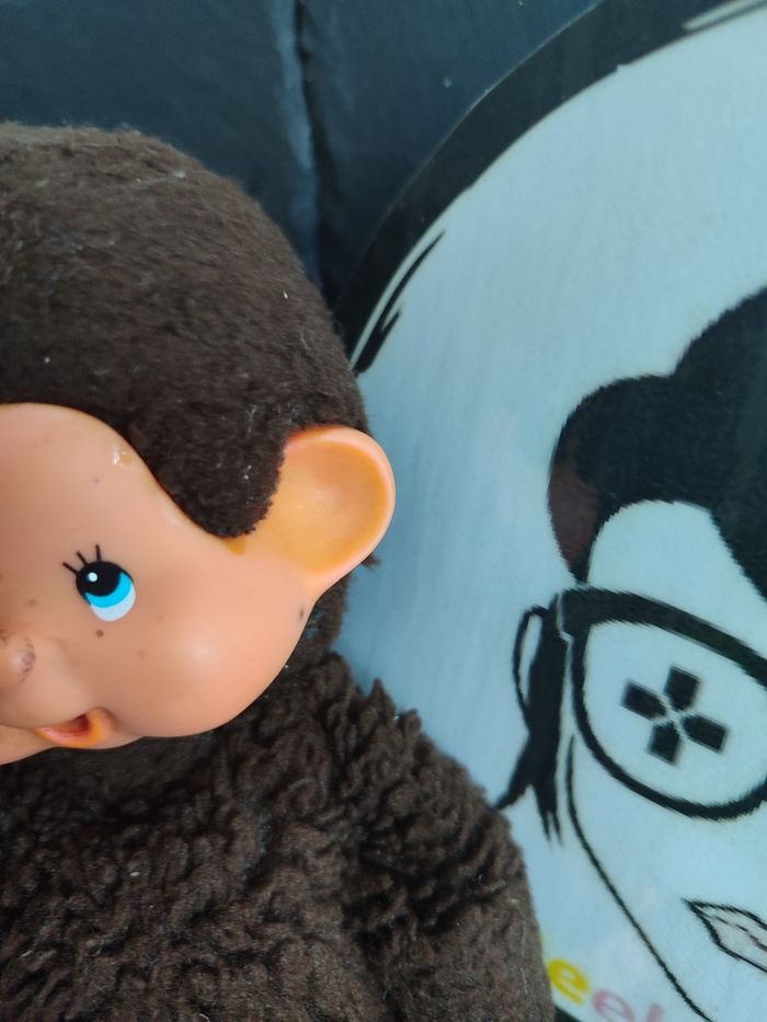 peluche kiki le vrai ajena singe marron yeux bleu ancien vintage sekiguchi 3563 - photo numéro 4