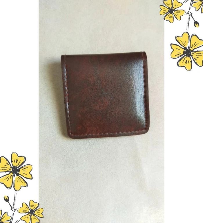 Mini porte-monnaie en cuir marron – Fait main - photo numéro 3