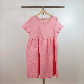 Robe rose à rayures fines coupe babydoll manches courtes col rond taille 2XL A878