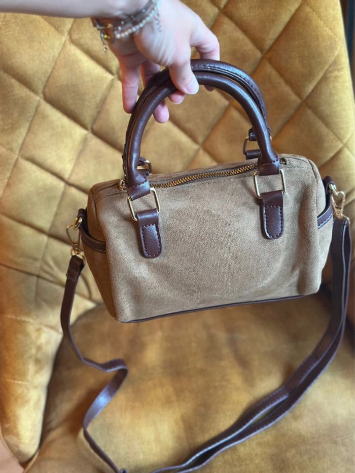 Petit sac à main / bandoulière marron façon daim – Similicuir neuf - photo numéro 7
