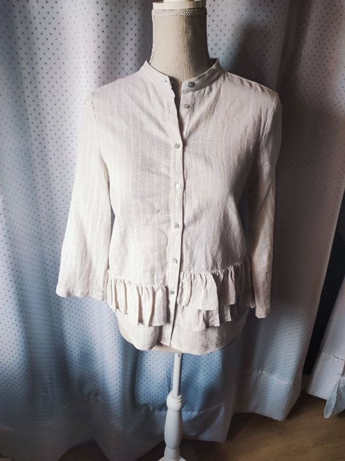 Chemise Blouse Zara à rayures blanc/beige, taille XS, TBE