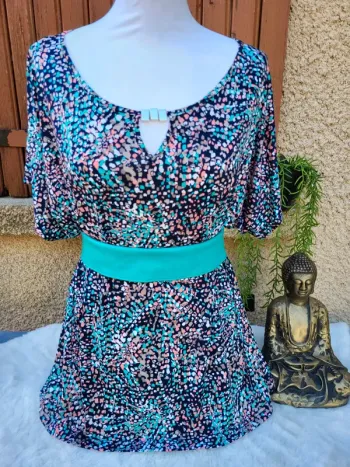 Blouse fluide tacheté bleu marine multicolore la maison du jersey taille 52