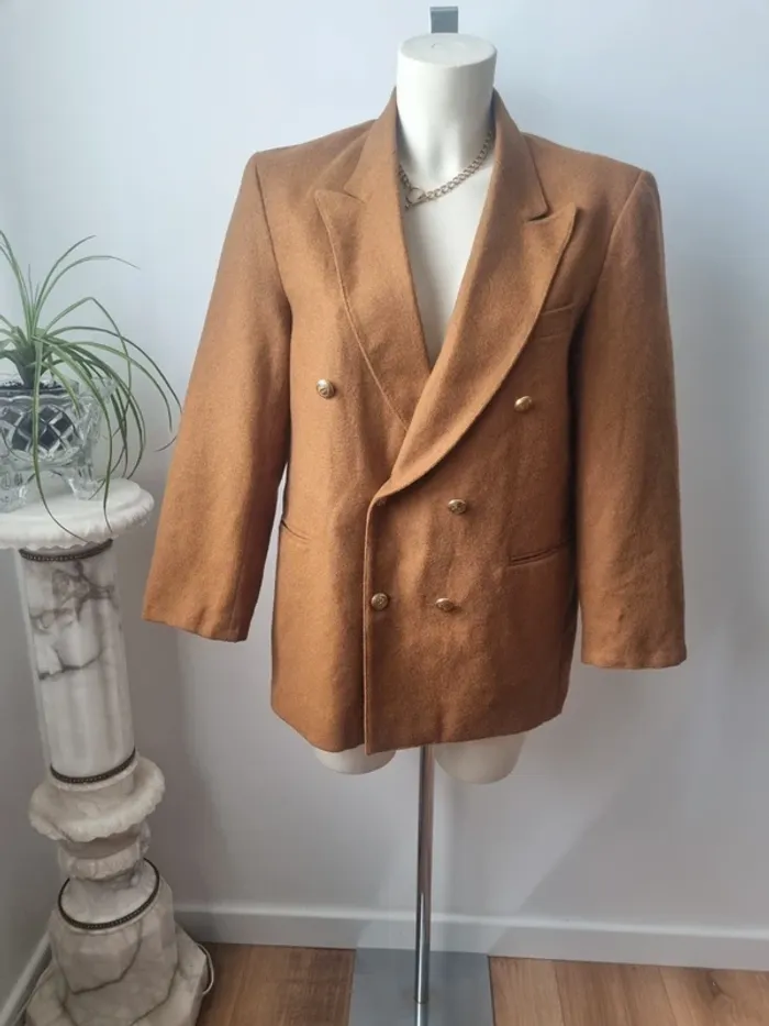 Veste blazer marron en cachemire et laine vintage - photo numéro 6