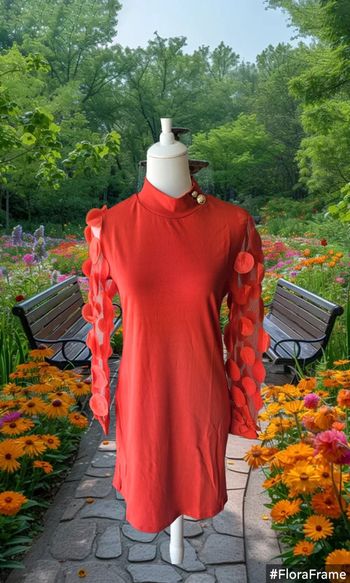 Robe rouge avec manches en tulle et ses pastilles, Sans marque, taille M