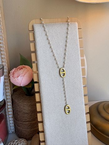 Collier double maille marine perles nacrées acier inoxydable réglable 