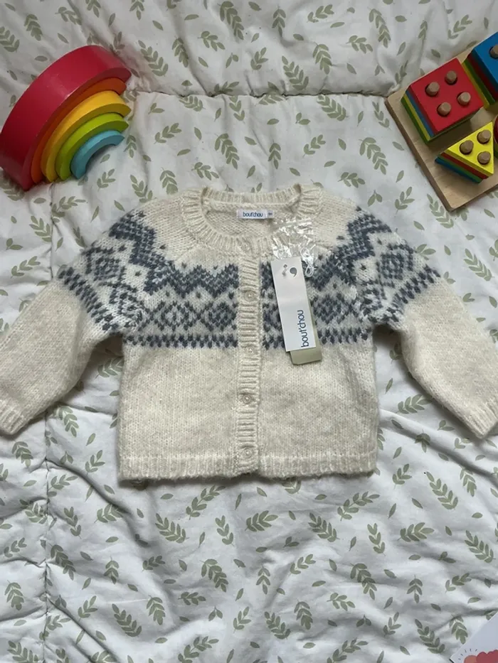gilet crème dessin bleu très chaud 9 mois bout'chou - photo numéro 3