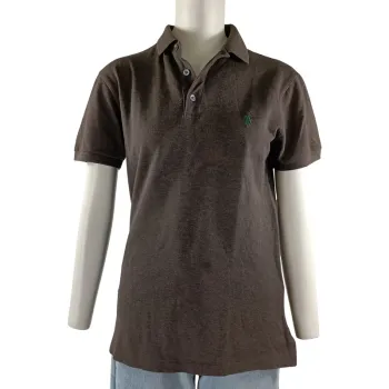 Polo marron slim fit Ralph Lauren en coton stretch, logo vert brodé, taille M homme A1197