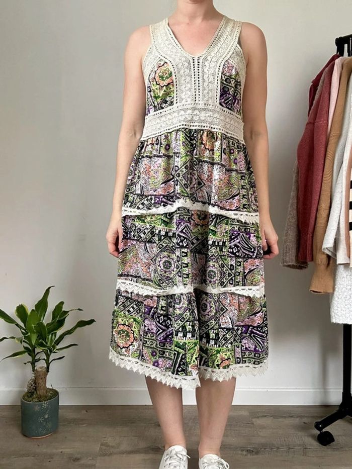 Corte Hindu Robe midi verte à crochet – Taille 38 – Très bon état - photo numéro 2