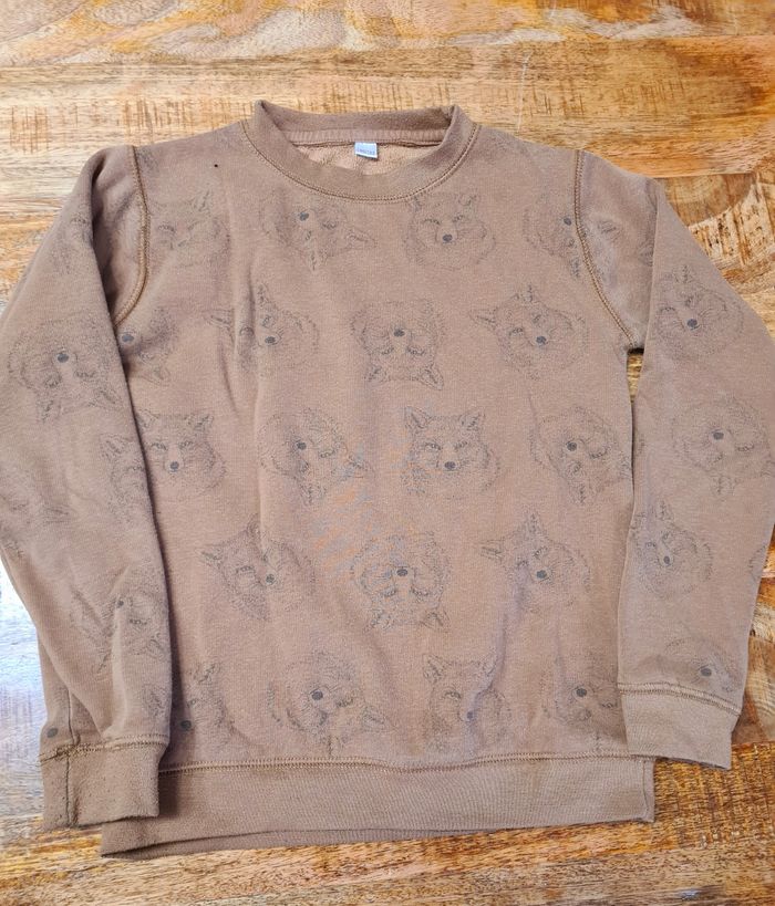 Pull marron motif loup 12 ans 152cm - photo numéro 2