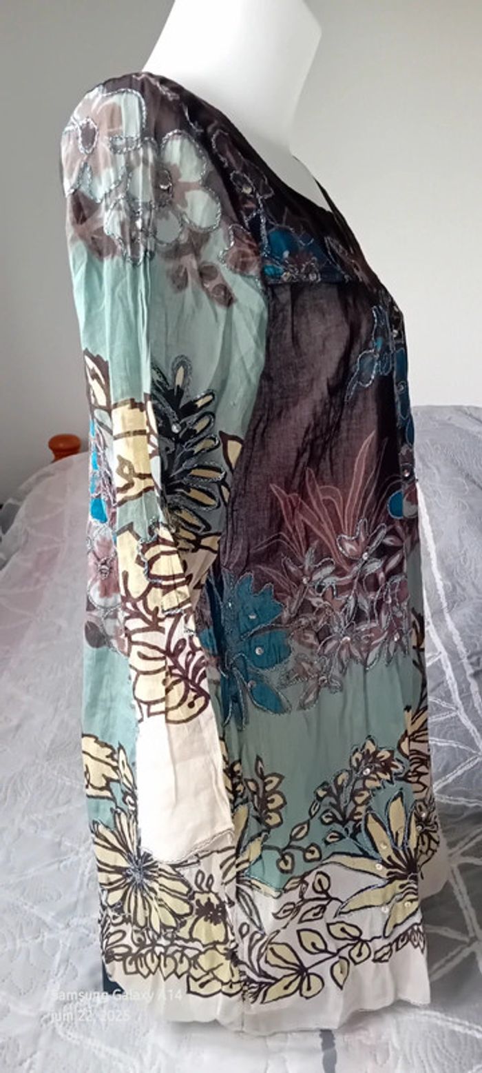 Robe tunique estivale semitransparente motif floral avec sequins multicolore femme XL - photo numéro 8
