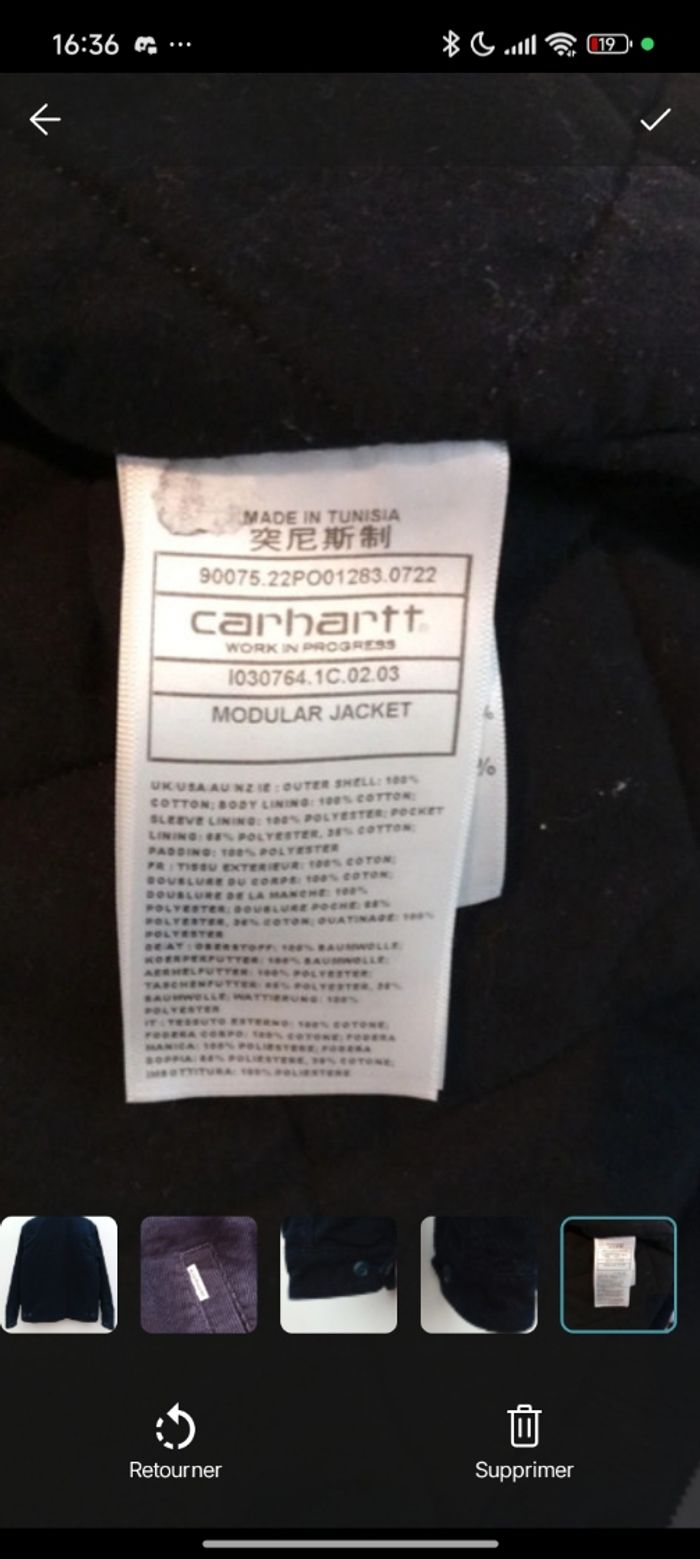 Veste Carhartt WIP Modular Velours Navy - Taille S - photo numéro 5