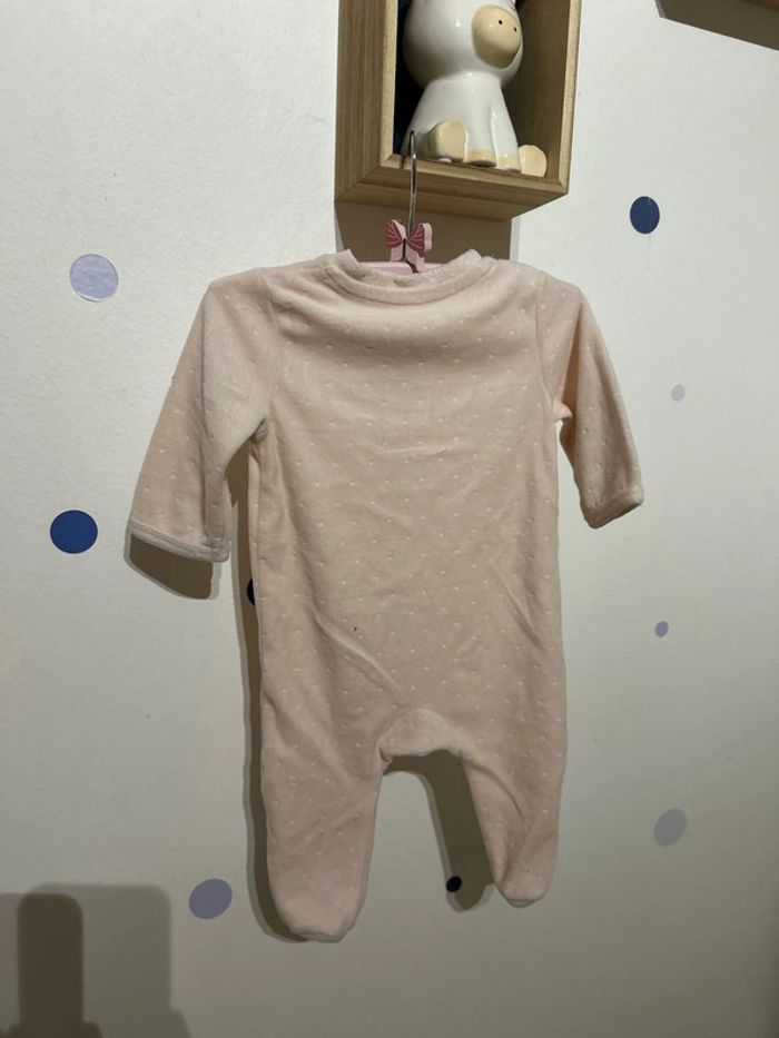 Pyjama velours zip 3 mois 56-62cm rose poudré - photo numéro 4