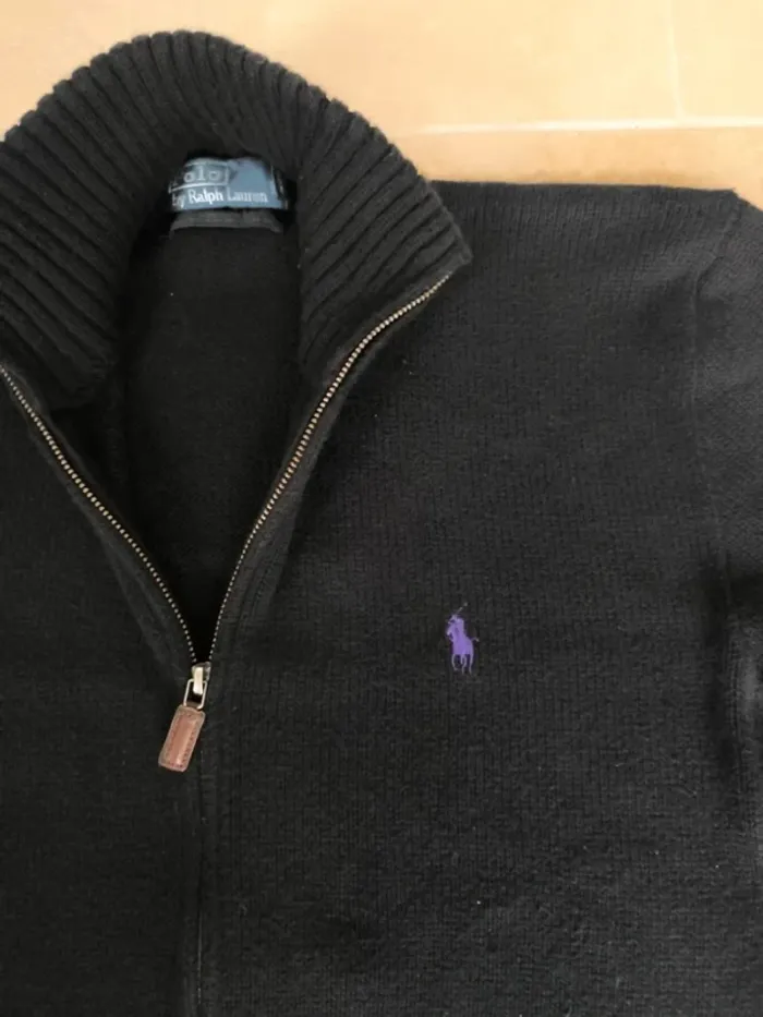 Pull full zip camionneur Polo Ralph Lauren Homme M Noir logo violet - photo numéro 4